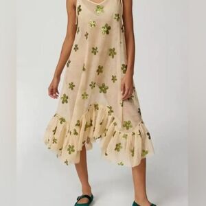 Urban Outfitters Midi Dress with Green Sequin Floral Design